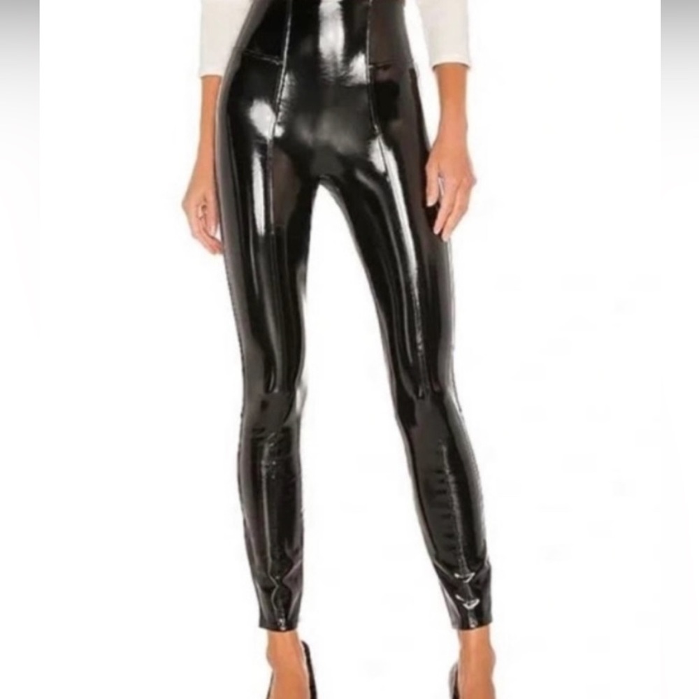 SPANX Patent Leather Leggings, black, size M regular